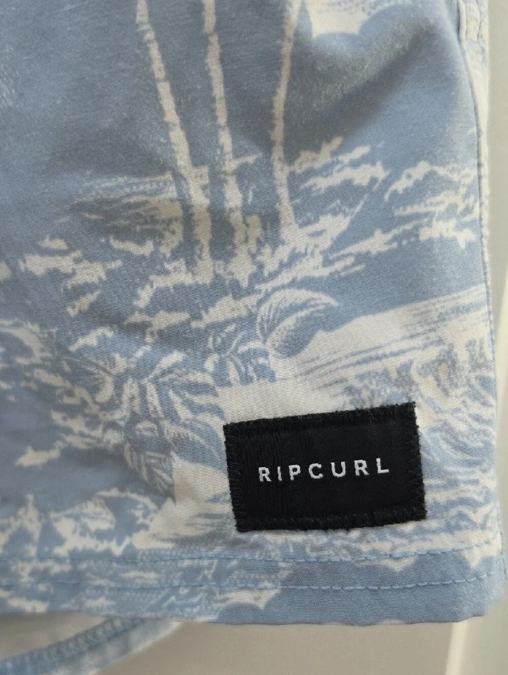 Rip Curl Light Blue and White Palm Print Swim Trunks